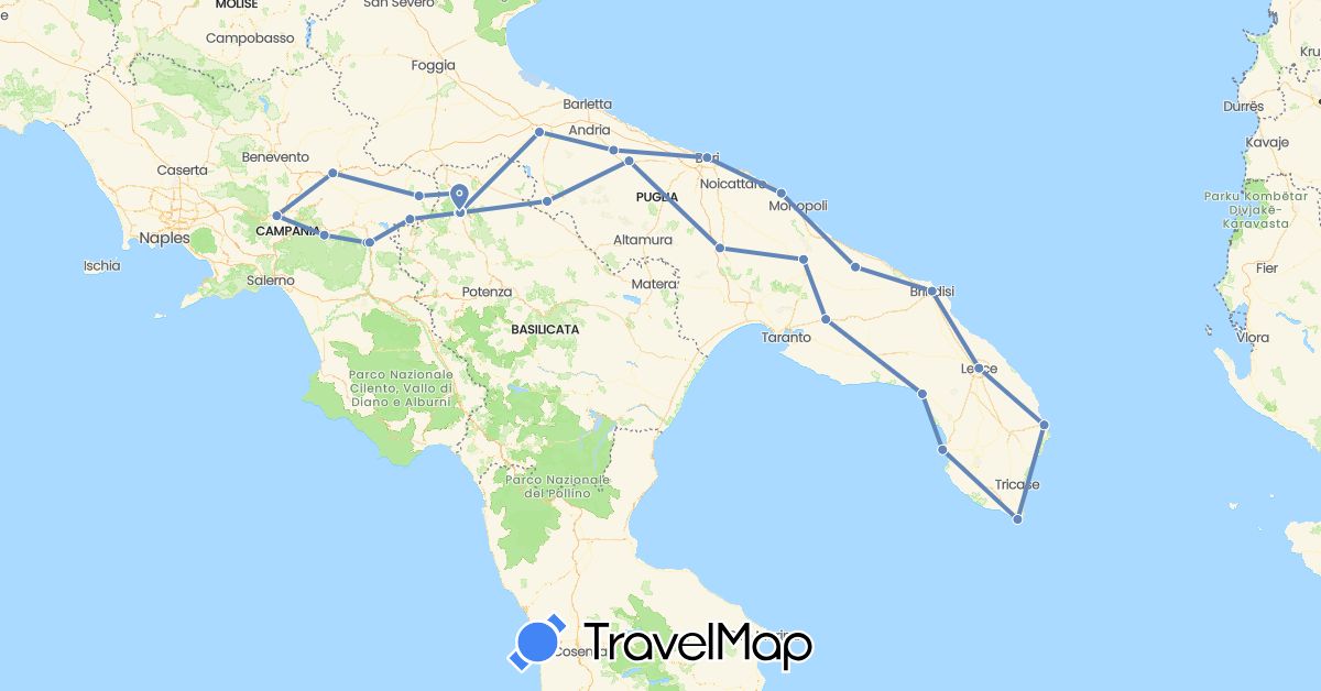 TravelMap itinerary: driving, cycling in Italy (Europe)
